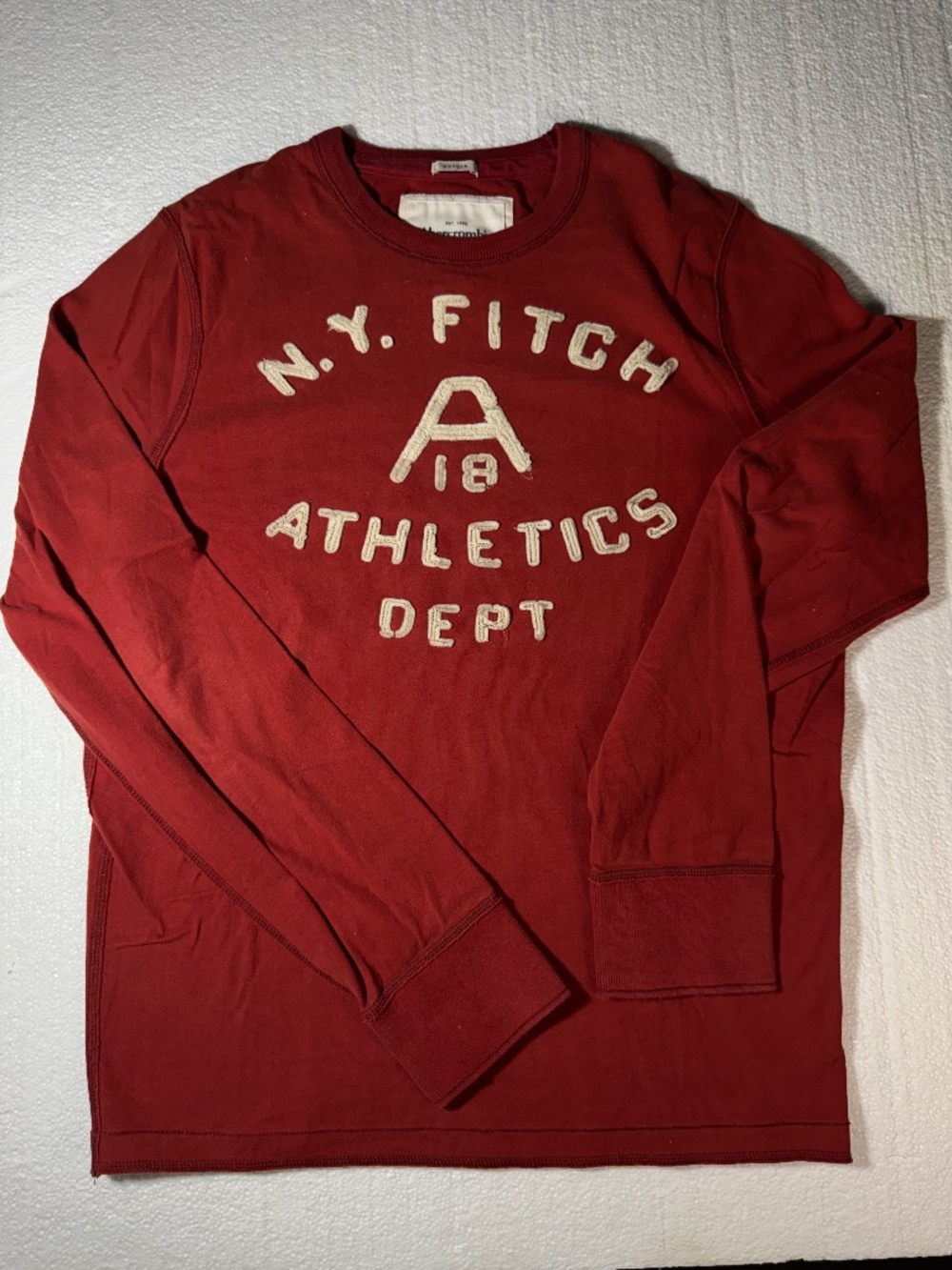 Abercrombie & Fitch vintage brick Red Long-Sleeve Athletic Logo crew pullover